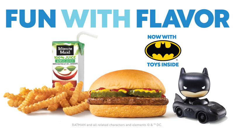 You can mix and match an entree, side and drink, AND get a collectible DC Batman Chibis toy for a limited time only!