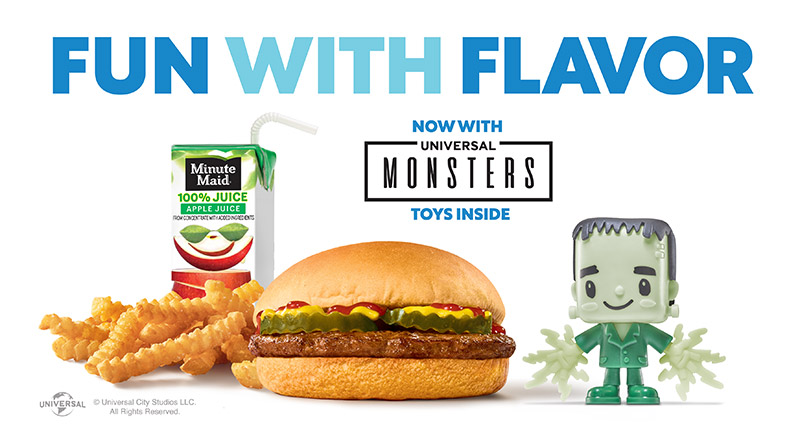 You can mix and match an entree, side and drink, AND get a collectible Universal Monsters toy for a limited time only!